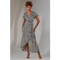 Chiffon Print Frill Dip Hem Maxi Dress