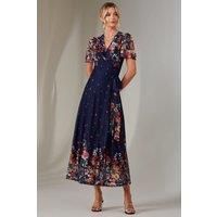 Mirror Print Mesh Wrap Maxi Dress