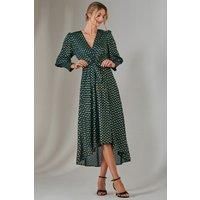 Metallic Spot Print Puffy Sleeve Maxi Dress
