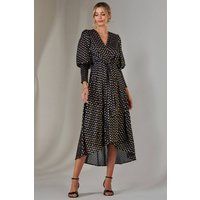 Metallic Spot Print Puffy Sleeve Maxi Dress