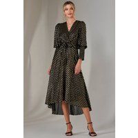 Metallic Spot Print Puffy Sleeve Maxi Dress