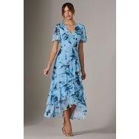 Mesh Print Frill Hem Midaxi Dress