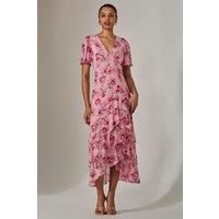 Jolie Moi Women's Mesh Print Frill Hem Midaxi Dress in Baby Pink | Size: 16