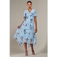 Angel Sleeve Pleated Chiffon Maxi Dress