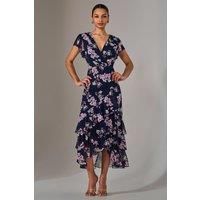 Printed Wrap Ruffle Maxi Dress