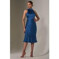 Satin Halter Neck Midi Dress