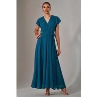 Chiffon Flutter Sleeve Maxi Dress