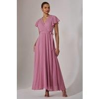 Chiffon Flutter Sleeve Maxi Dress
