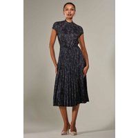 Jersey Capped Sleeve Pleated Midi Dress