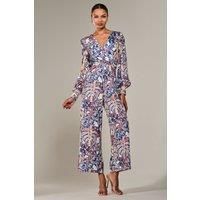 Jersey Wrap Front Long Sleeve Jumpsuit