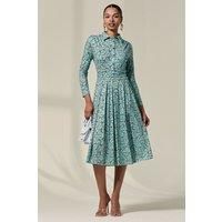 Jolie Moi Women's Long Sleeve Button Up Midi Dress in Teal | Size: 16