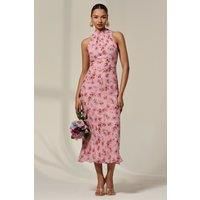 Jolie Moi Women's Chiffon Halterneck Printed Midaxi Dress in Pale Pink | Size: 12