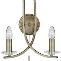 Searchlight Ascona Twin Wall Bracket In Antique Brass With Clear Glass Sconces