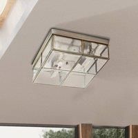 2 Lights Brass Clear Bevelled Glass Box Flush Ceiling Mount Fitting Chandelier