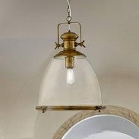 Industrial Pendant Large 1 Light Painted Antique Brass Finish Clear Glass Shade