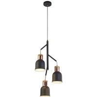 Barham 3 Light Pendant Light  Matt Grey and Copper