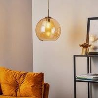 Searchlight 1632AM Balls One Light Celing Pendant in Antique Brass and Amber Glass - Width: 300mm