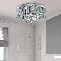 Searchlight 2204-4CC Hanna Four Light Flush Ceiling Light in Chrome with Glass Pyramid Drops