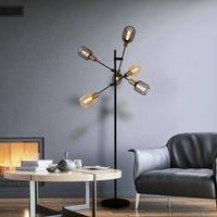 Searchlight Armstrong floor lamp, black/brass, metal, 6-bulb, E27
