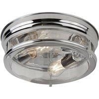 2 Lights IP44 Chrome Finish Ceiling Flush Fitting Light With Clear Glass Shade