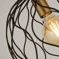 1 Light Round Ceiling Fitting Pendant With Black Wavey Bar and Gold Lamp Holder