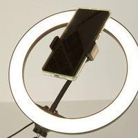 Lighting Collection 10" Ring Tripod Stand & Phone Holder for Creating Selfies and Video for Your Social Media. LED Dimmable 3 Different Lighting Colour Setting (Warm, Cool and White), W, Black