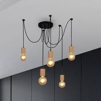 Searchlight Spinny pendant light, spider, 28 cm, 5-bulb, rubberwood, E27