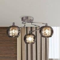 Searchlight Lovell ceiling light, chrome/smoke-coloured, glass, 3-bulb, G9