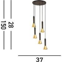 Searchlight Signal 5 Light Multi,Drop Pendant Black, Gold Metal