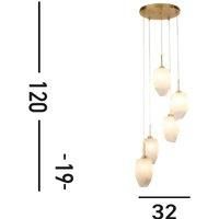 Searchlight Rocky pendant light, 5-bulb, round, brass-coloured, steel, glass