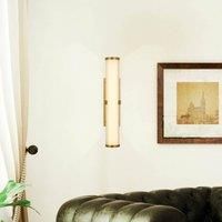 Searchlight LED wall light Clamp, gold/white steel, glass, IP44