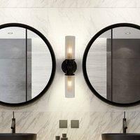 Searchlight Imperial wall light, black, 2-bulb, steel, glass, IP44