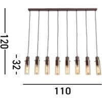 Searchlight Sweden II pendant light, 8-bulb, long, steel, glass, E27