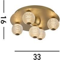 Searchlight LED ceiling light Asteroid, gold, 33 cm steel/acrylic 5-bulb.