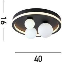 Searchlight LED ceiling light Trident, black, 40 cm, steel/opal glass