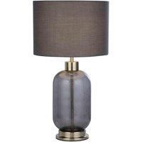 Lighting Collection Smoke Glass & Satin Nickel Table Lamp, Silver