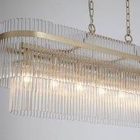 Searchlight Lara hanging light, length 98 cm, gold-coloured/clear, glass/metal