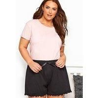 Yours Curve Cotton Frilll Trim Pyjama Shorts - Women/'s - Plus Size Curve