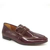Mens Patent Leather Formal Slip On Loafer HX London Croydon Burgundy