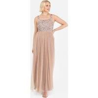 Maya Deluxe Women/'s Maya Taupe Blush Strappy Delicate Sequin Maxi Dress Bridesmaid, 16