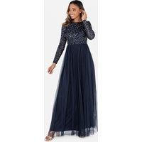 Maya Deluxe Women/'s Maya Navy Embellished Long Sleeve Maxi Dress Bridesmaid, 6
