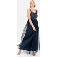 Maya Deluxe Women's Embellished Strappy Maxi Dress in Dark Navy | Size: 12