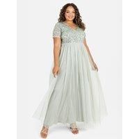 Maya Deluxe Women/'s Maya Green Lily V Neckline Embellished Maxi Dress Bridesmaid, 6