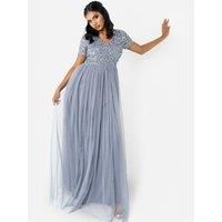 Maya Deluxe Women/'s Maya Dusty Blue V Neckline Embellished Maxi Dress Bridesmaid, 8