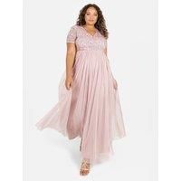 Maya Deluxe Women's Short Sleeve V Neck Embellished Maxi Dress in Light Pink | Size: 6