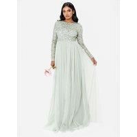 Maya Deluxe Women/'s Maya Embellished Long Sleeve Maxi Dress Bridesmaid Green Lily 28