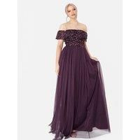 Maya Deluxe Women/'s Ladies Bardot Dress Maxi Embellished Hight Empire Waist Sleeveless Tulle for Wedding Guest Prom Graduation Bridesmaid, Berry, 28