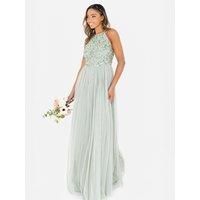 Maya Deluxe Women/'s Ladies Bridesmaid Maxi Dress Halter Neck Sequin Embellished Prom Graduation Wedding, Green Lily, 24