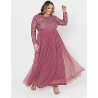 Maya Deluxe Women/'s Maya Embellished Long Sleeve Maxi Dress Bridesmaid Desert Rose 26