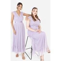 Anaya with Love Ladies Midaxi Dress for Women V Neckline Sleeveless Frilly for Wedding Guest Bridesmaid Prom Long High Empire Waist Tiered Dusty Lilac Size 16